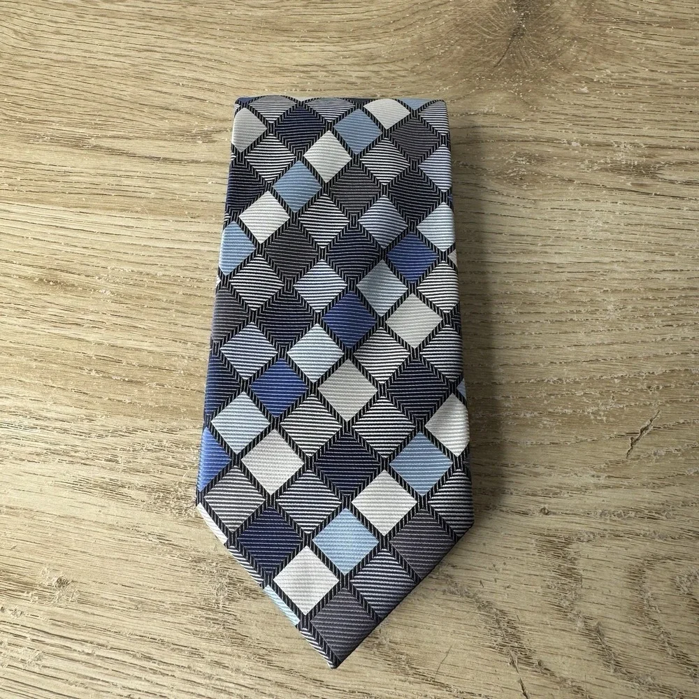Giorgio Brutini Collezione‎ Collection Blue Plaid Diamonds Necktie Mens Tie